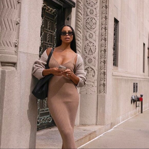 H&M Ribbed Knit Beige Dress New - Picture 1 of 11